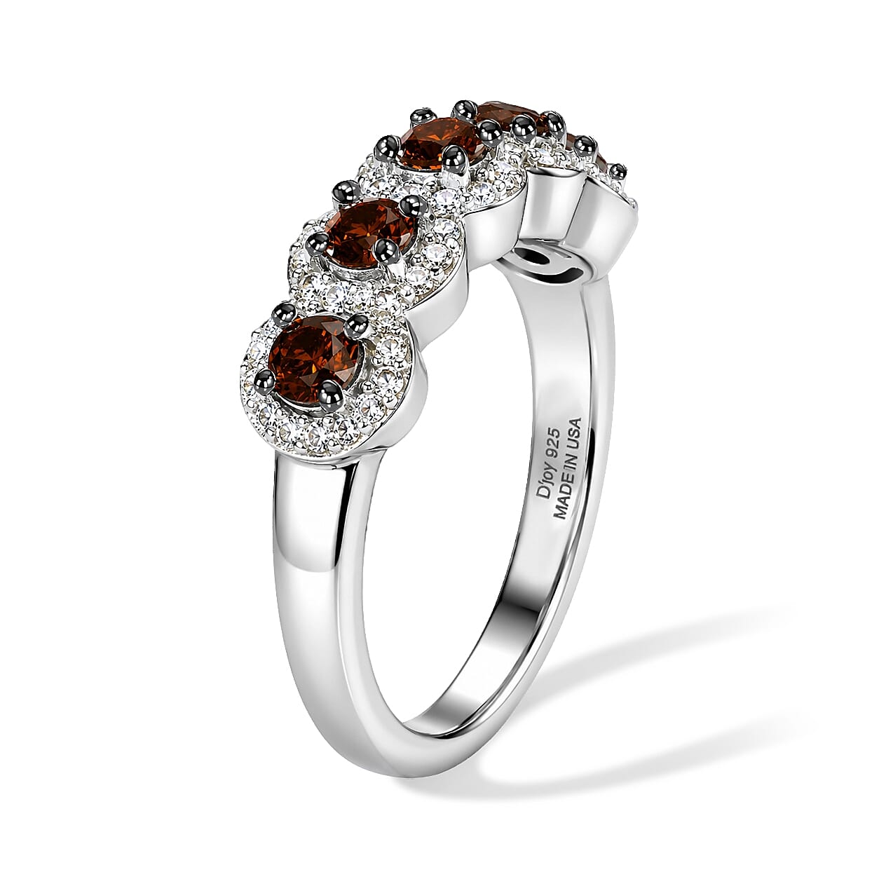 D'Joy Red and White Diamond 0.90 ctw Forever Connected Ring in Rhodium Over Sterling Silver (Size 6.0)