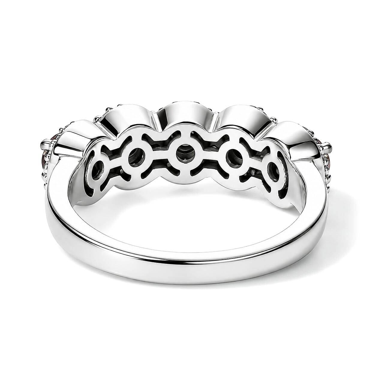 D'Joy Red and White Diamond 0.90 ctw Forever Connected Ring in Rhodium Over Sterling Silver (Size 6.0)