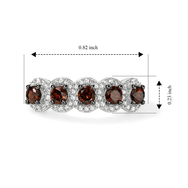D'Joy Red and White Diamond 0.90 ctw Forever Connected Ring in Rhodium Over Sterling Silver (Size 6.0)