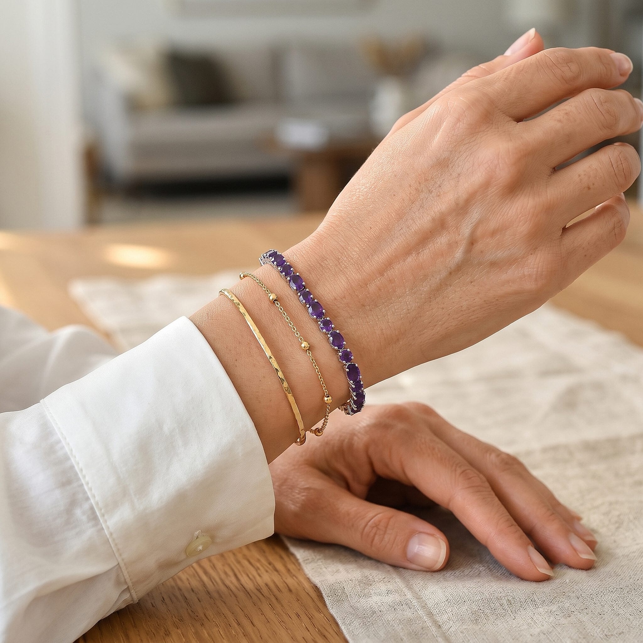 EverTrue African Amethyst 9.70 ctw Gleam Tennis Bracelet in Platinum Bond (6.50 In)