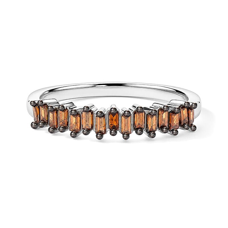 D'Joy Red Diamond 0.25 ctw Band Ring in Rhodium Over Sterling Silver (Size 5.0)