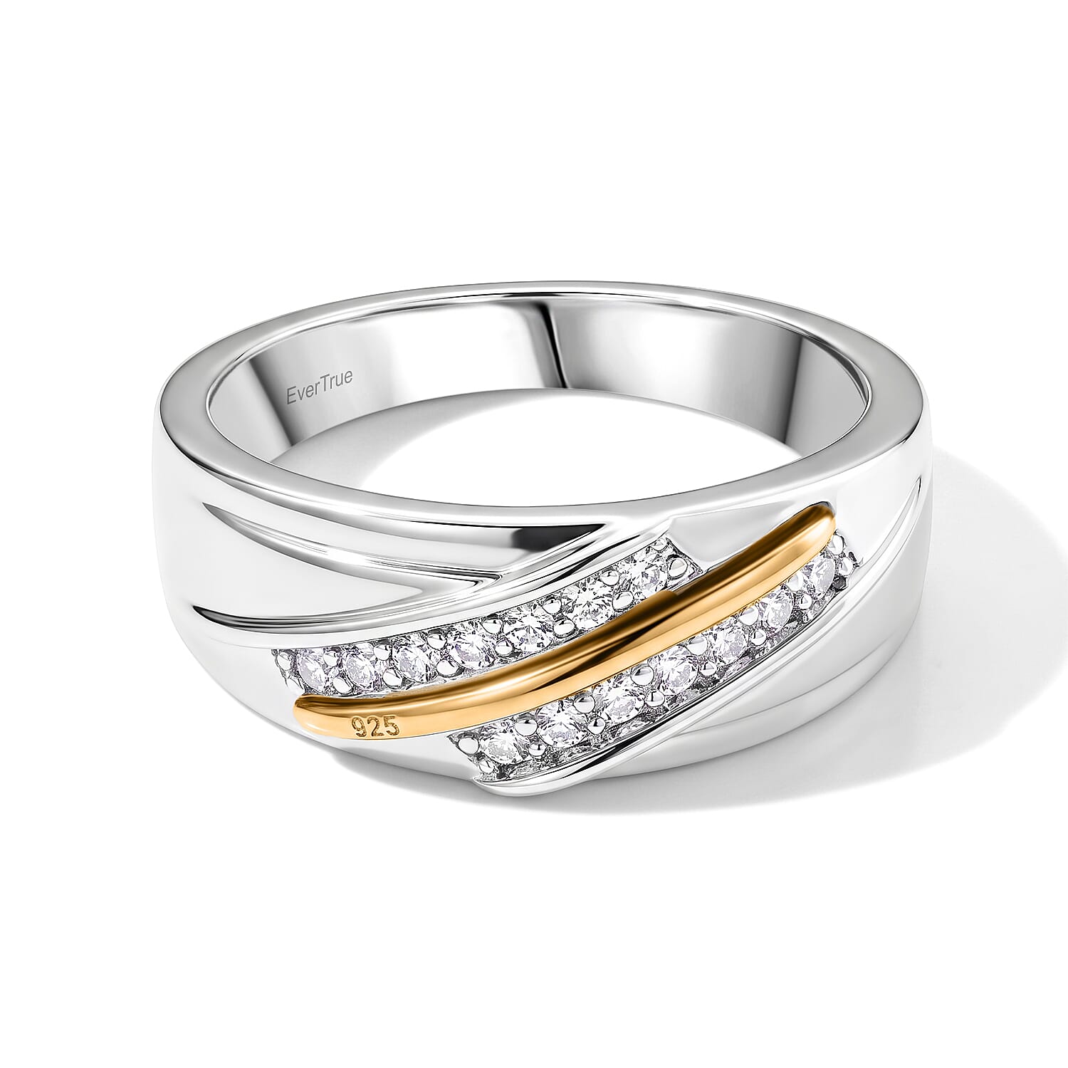 EverTrue Moissanite 0.20 ctw Ring in Platinum Bond and 14K YG Over Sterling Silver (Size 10.0)