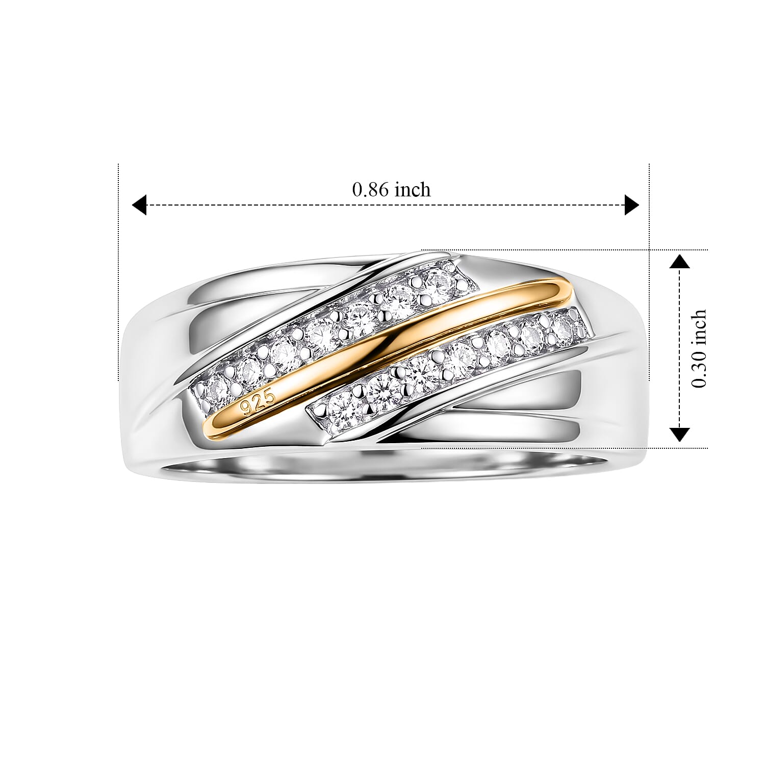 EverTrue Moissanite 0.20 ctw Two tone Flowing Band Ring in Platinum Bond and 14K YG Over Sterling Silver (Size 6.0)