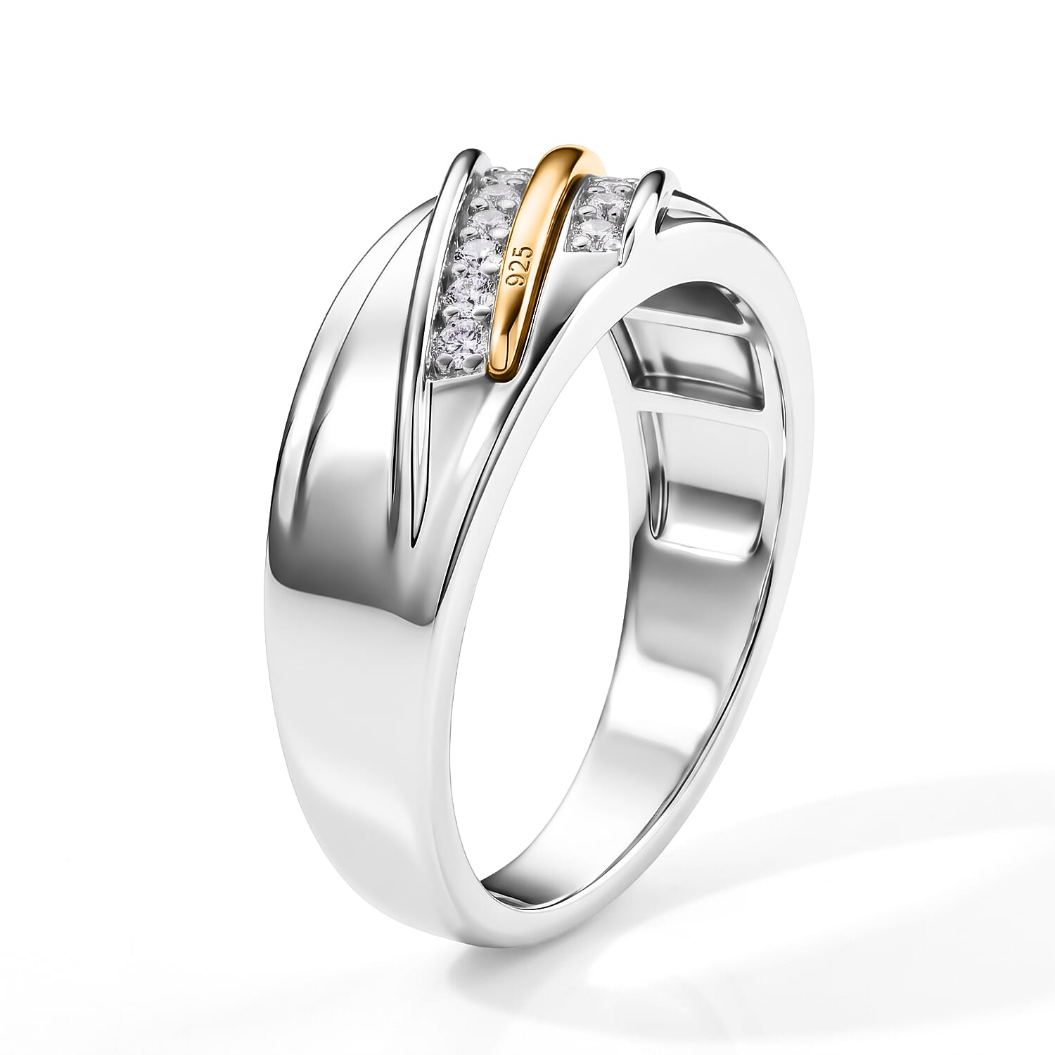 EverTrue Moissanite 0.20 ctw Two tone Flowing Band Ring in Platinum Bond and 14K YG Over Sterling Silver (Size 7.0)