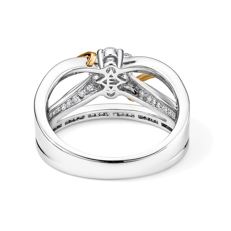 EverTrue Moissanite 0.50 ctw Two tone Blooming Flower Ring in Platinum Bond and 14K YG Over Sterling Silver (Size 6.0)