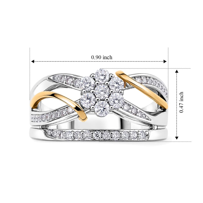 EverTrue Moissanite 0.50 ctw Two tone Blooming Flower Ring in Platinum Bond and 14K YG Over Sterling Silver (Size 6.0)