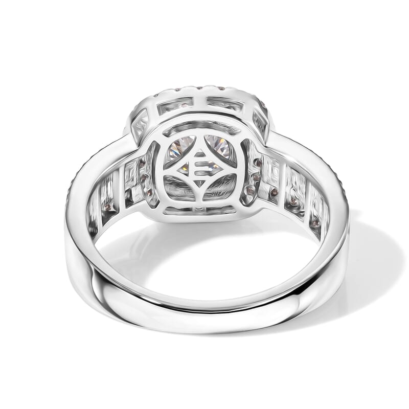 EverTrue Moissanite 1.75 ctw Two tone Halo Ring in Platinum Bond and 14K YG Over Sterling Silver (Size 6.0)