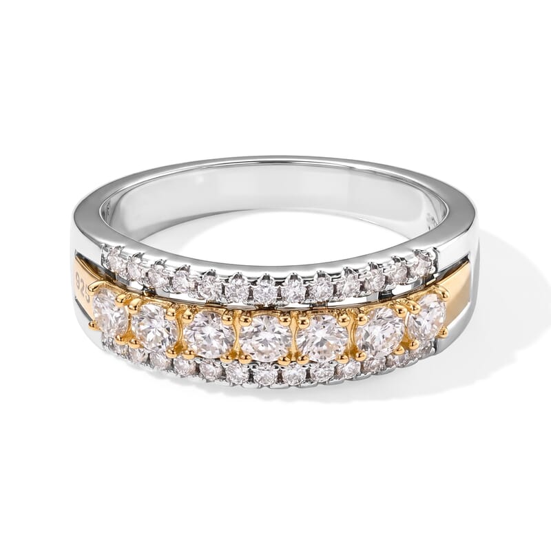 EverTrue Moissanite 0.80 ctw Two tone Endless Circle Ring in Platinum Bond and 14K YG Over Sterling Silver (Size 6.0)