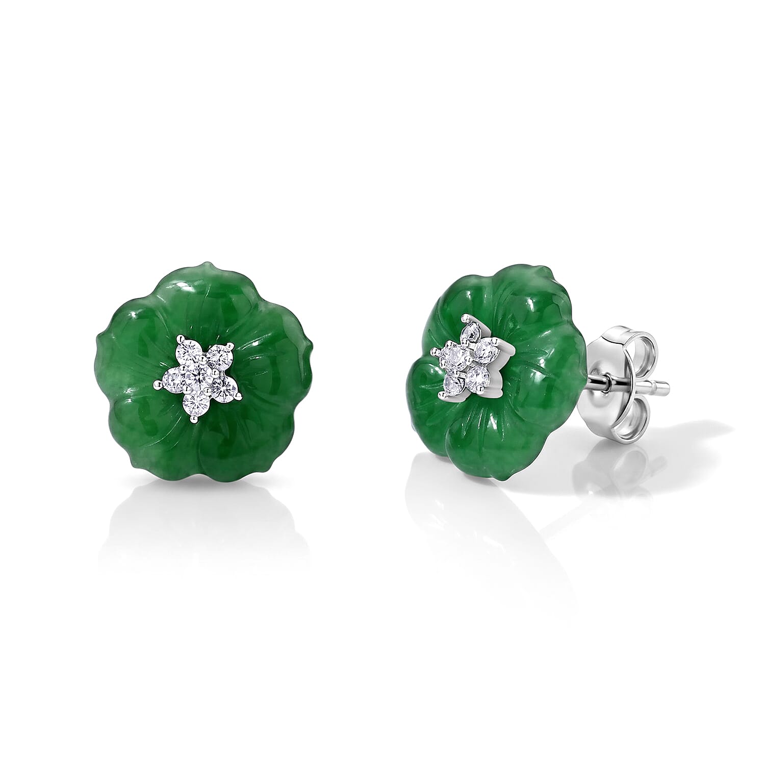D'Joy Green Jade (D) and Moissanite 11.10 ctw Earrings in Rhodium Over Sterling Silver