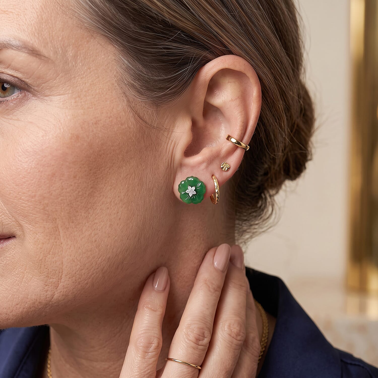 D'Joy Green Jade (D) and Moissanite 11.10 ctw Earrings in Rhodium Over Sterling Silver