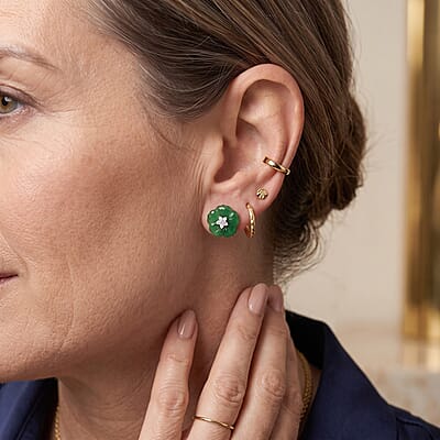 D'Joy Green Jade (D) and Moissanite 11.10 ctw Earrings in Rhodium Over Sterling Silver