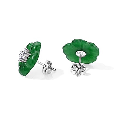 D'Joy Green Jade (D) and Moissanite 11.10 ctw Earrings in Rhodium Over Sterling Silver