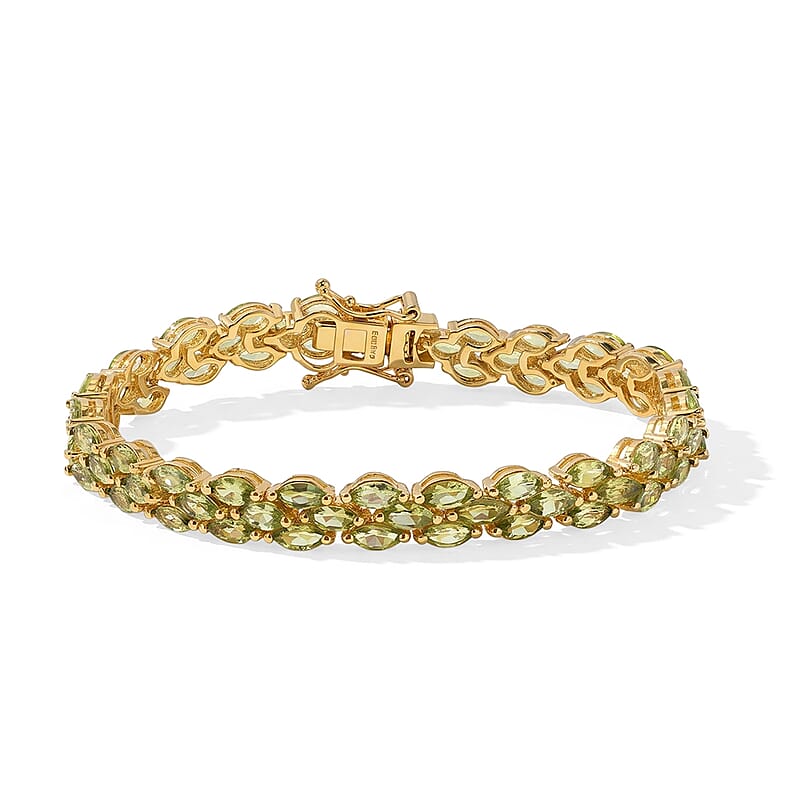 EverTrue Hebei Peridot 11.75 ctw Whispering Vine Bracelet in 18K YG Plated (6.50 In)