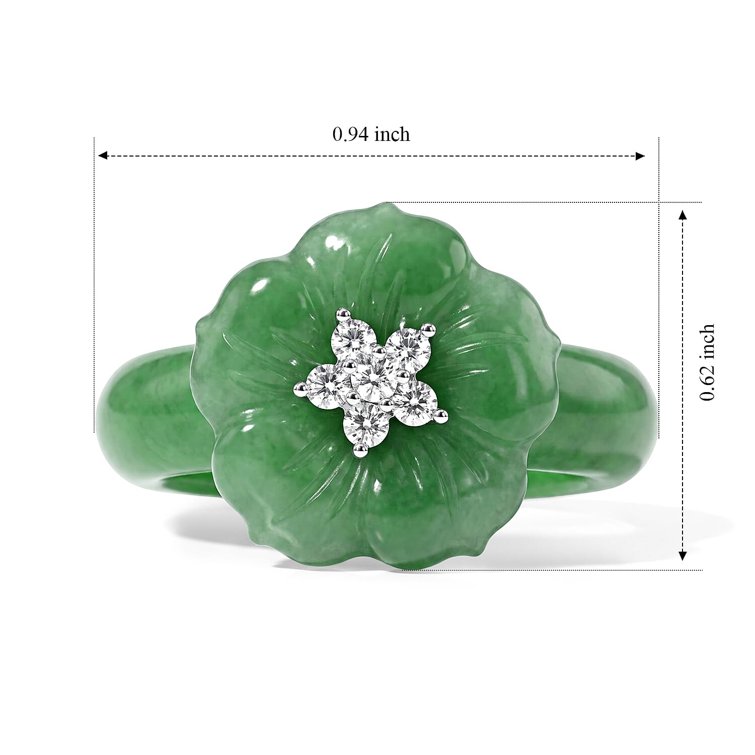 D'Joy Green Jade (D) and Moissanite 19.65 ctw Ring in Rhodium Over Sterling Silver (Size 6.0)