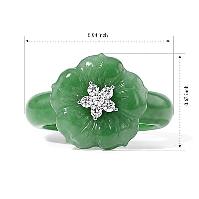 D'Joy Green Jade (D) and Moissanite 19.65 ctw Ring in Rhodium Over Sterling Silver (Size 6.0)