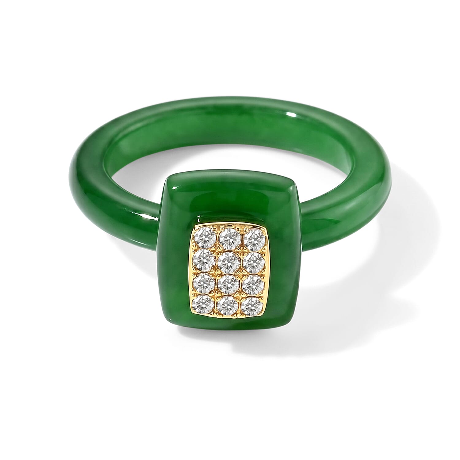 D'Joy Green Jade (D) and Lab Grown Diamond 13.25 ctw Ring in in 18K YG Plated Sterling Silver (Size 5.0)
