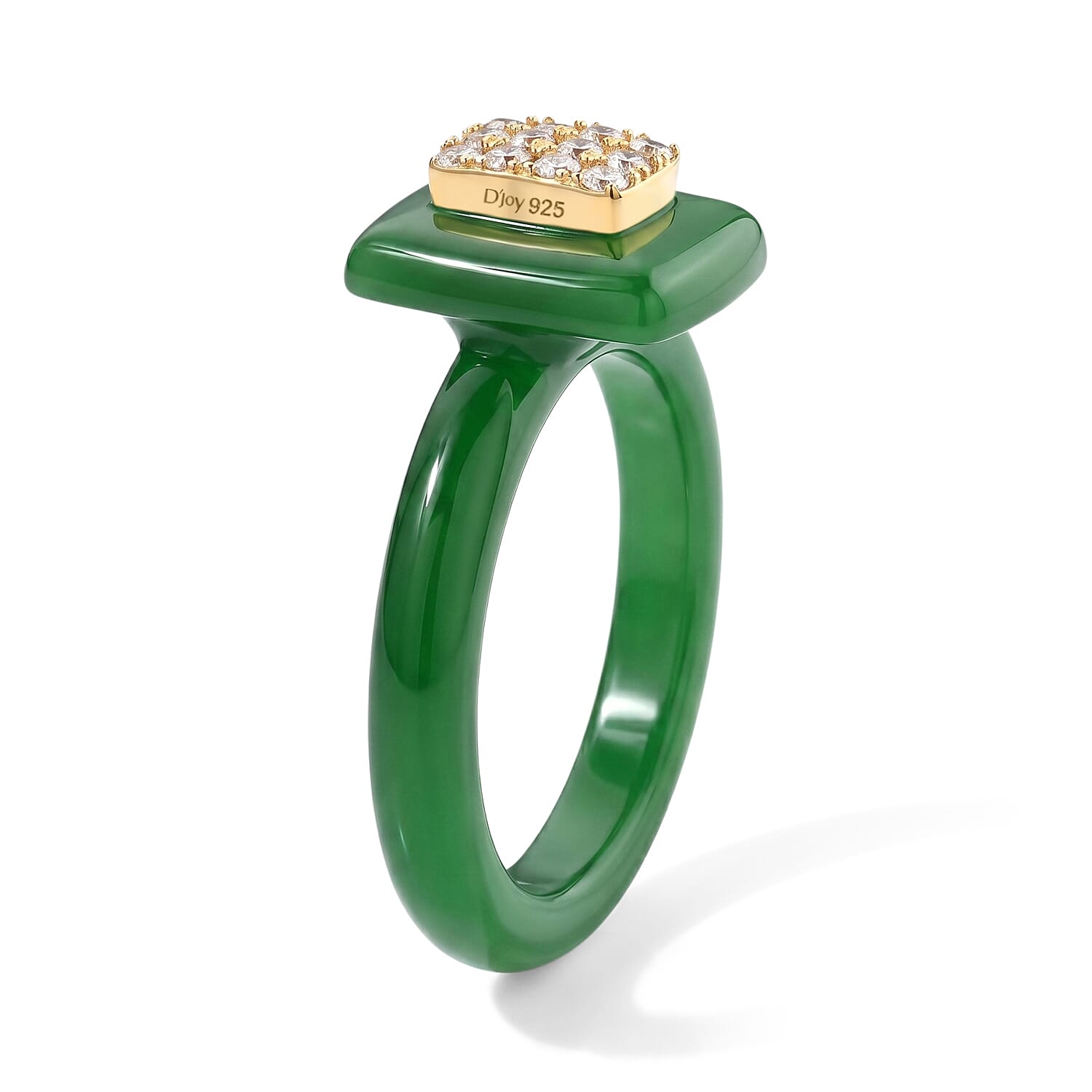 D'Joy Green Jade (D) and Lab Grown Diamond 13.25 ctw Ring in in 18K YG Plated Sterling Silver (Size 5.0)