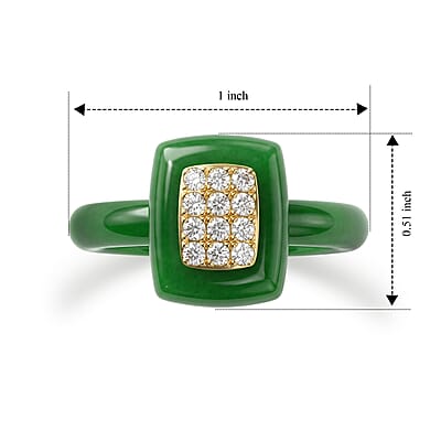 D'Joy Green Jade (D) and Lab Grown Diamond 13.25 ctw Ring in in 18K YG Plated Sterling Silver (Size 5.0)