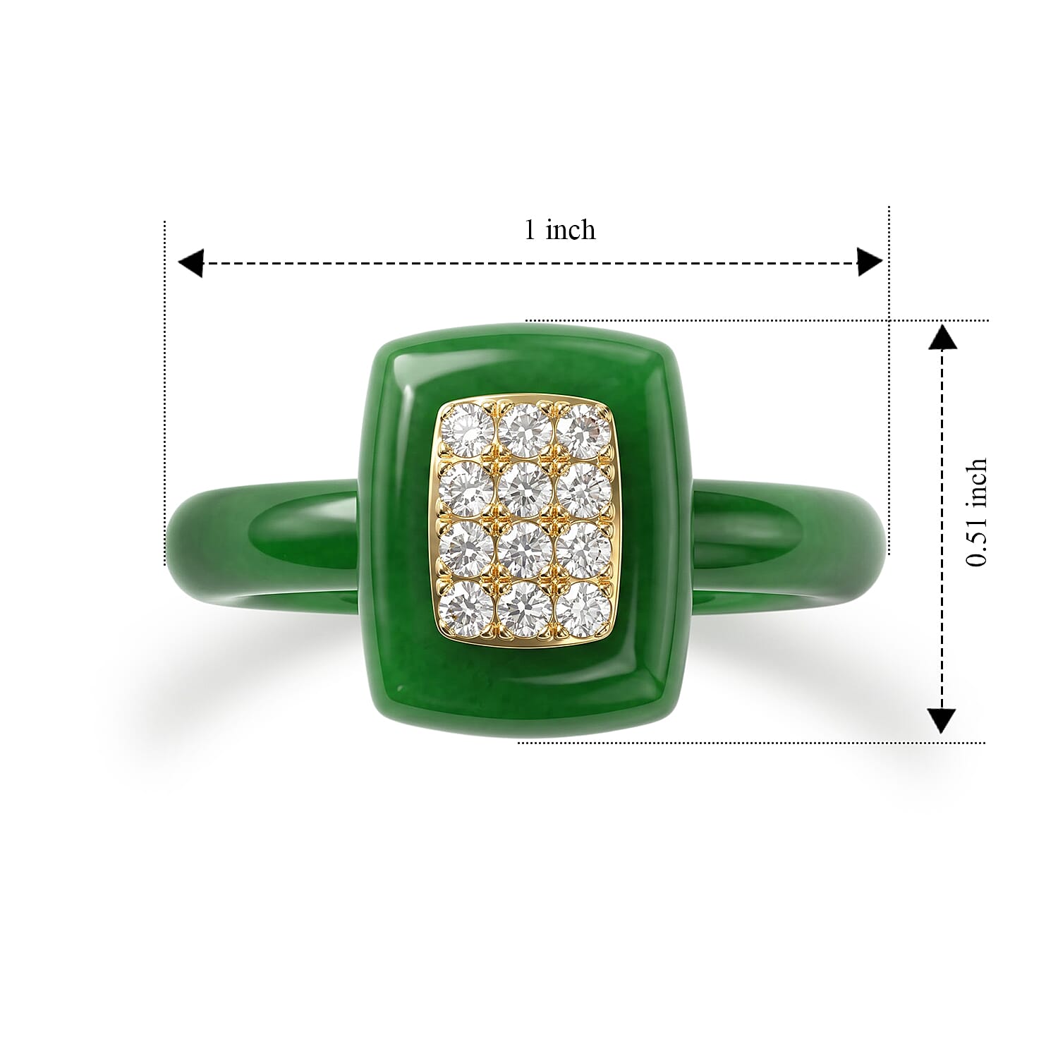 D'Joy Verdant Green Jade(D) and Lab Grown Diamond 13.25 ctw Timeless Elegance Ring in 18K YG Plated Sterling Silver (Size 6.0)