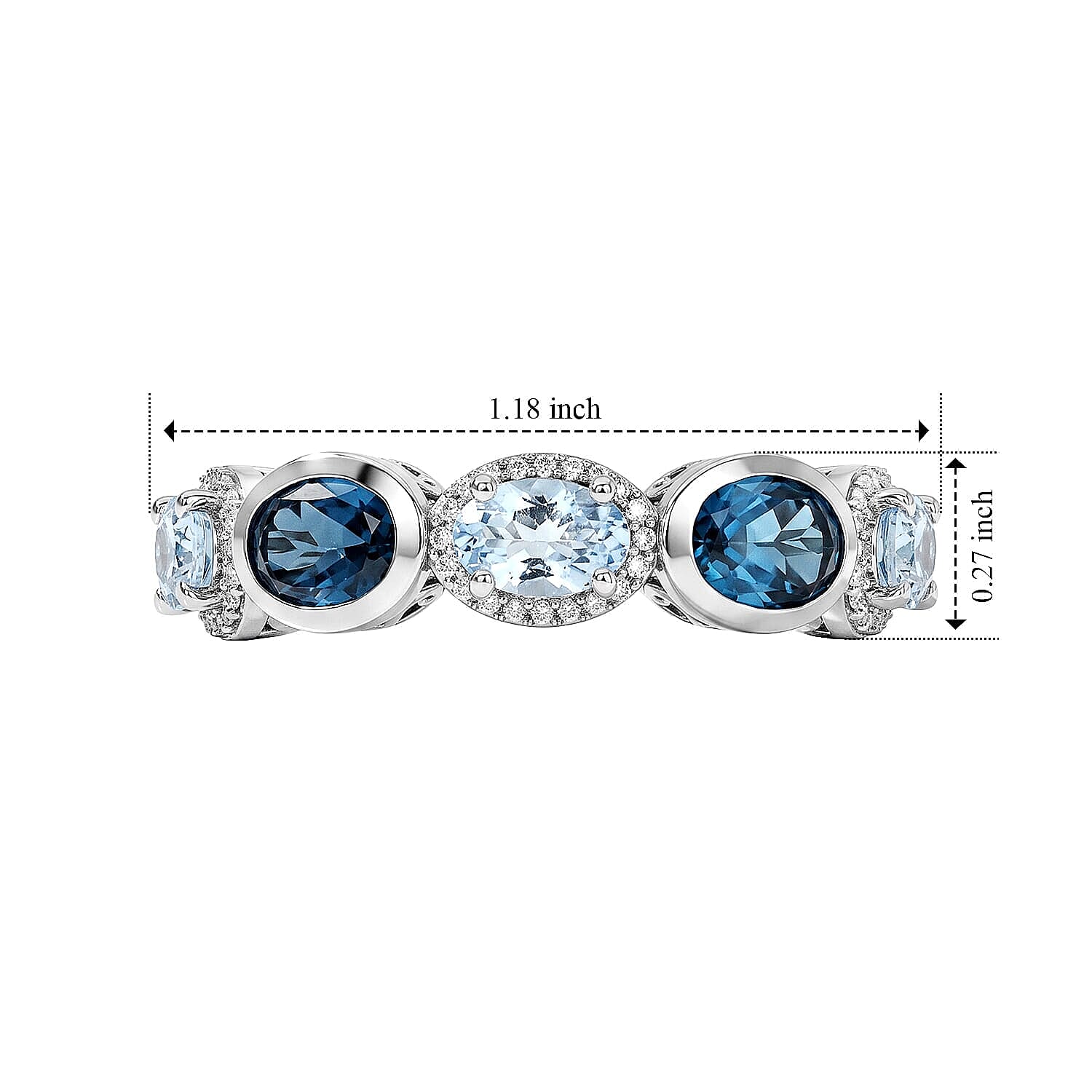 D'Joy Santa Maria Aquamarine, Multi Gemstone Ring in Rhodium Over Sterling Silver (Size 5.0) 3.30 ctw