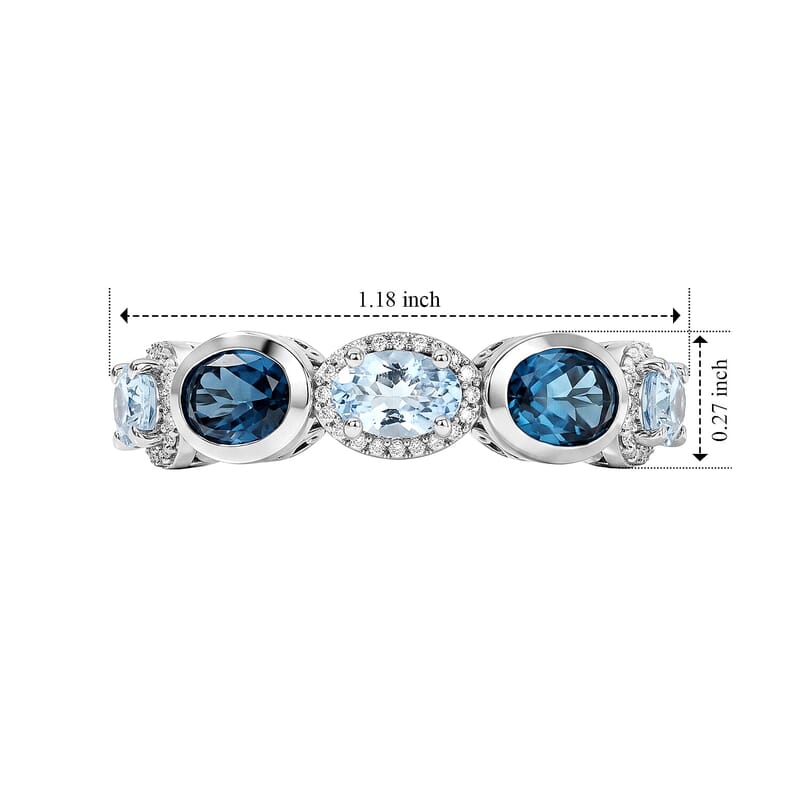 D'Joy Santa Maria Aquamarine, Multi Gemstone Ring in Rhodium Over Sterling Silver (Size 5.0) 3.30 ctw