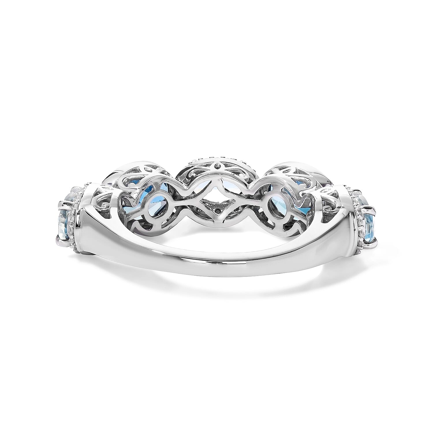 D'Joy Santa Maria Aquamarine and Multi Gemstone 3.30 ctw Glacier Spark Ring in Rhodium Over Sterling Silver (Size 6.0)