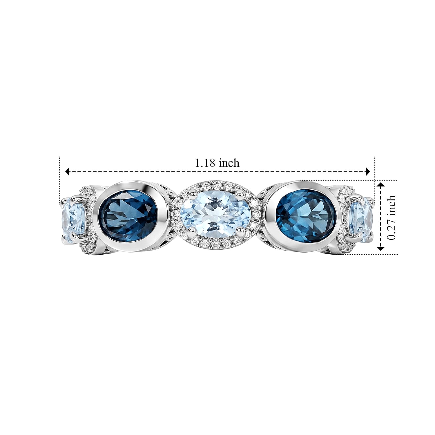 D'Joy Santa Maria Aquamarine and Multi Gemstone 3.30 ctw Glacier Spark Ring in Rhodium Over Sterling Silver (Size 6.0)