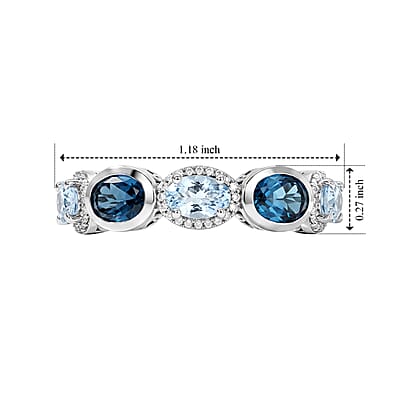 D'Joy Santa Maria Aquamarine and Multi Gemstone 3.30 ctw Glacier Spark Ring in Rhodium Over Sterling Silver (Size 6.0)
