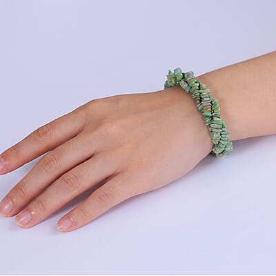 D'Joy Green Turquoise 85.00 ctw Chips 3 Row Twisted Bracelet in Rhodium Over Sterling Silver (7.25-9.25In)