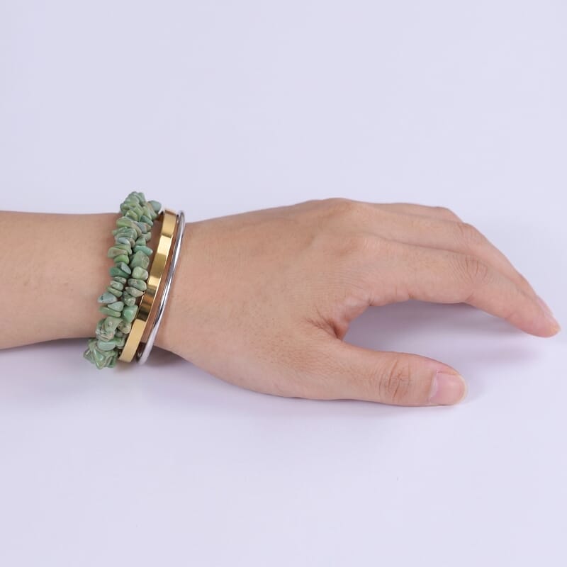 D'Joy Royal Hubei Green Turquoise 85.00 ctw Nuggets 3 Row Twisted Bracelet in Rhodium Over Sterling Silver (7.25-9.25In)