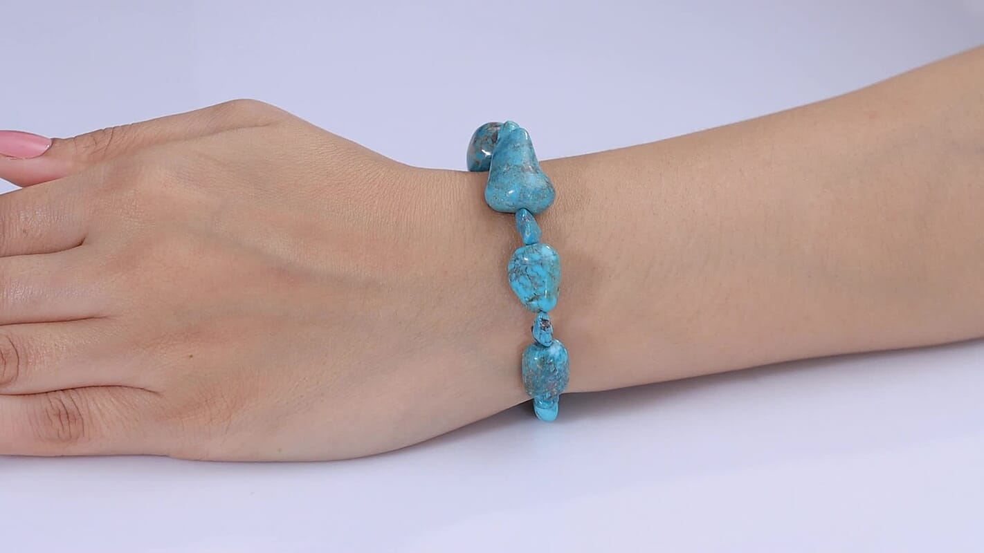 D''Joy Turquoise 100.00 ctw Tumble Bracelet in Rhodium Over Sterling Silver (7.25-9.25In)