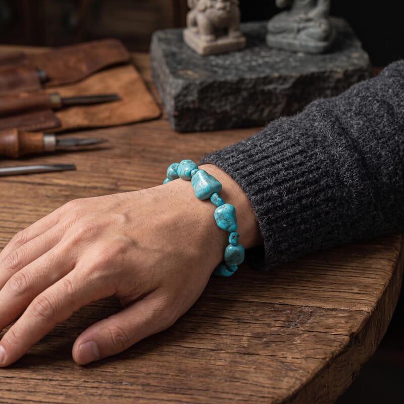 D'Joy Royal Hubei Turquoise 100.00 ctw Tumble Bracelet in Rhodium Over Sterling Silver (7.25-9.25In)