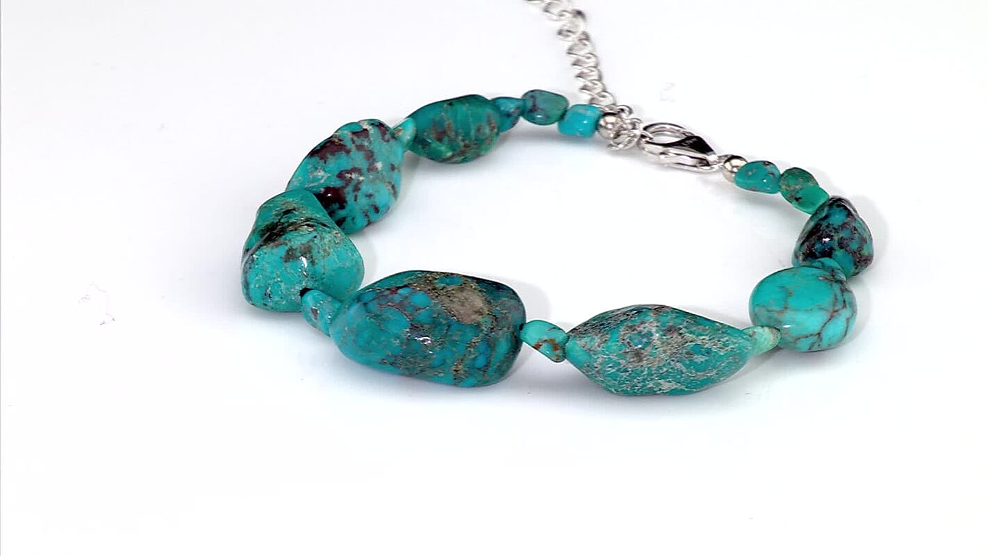 D''Joy Turquoise 100.00 ctw Tumble Bracelet in Rhodium Over Sterling Silver (7.25-9.25In)