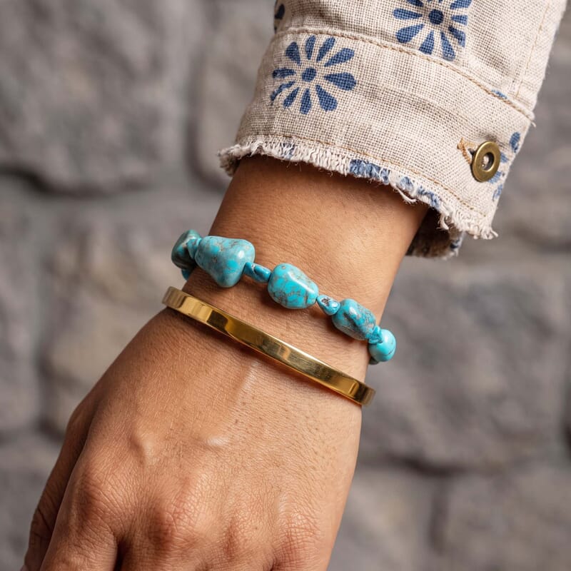 D'Joy Royal Hubei Turquoise 100.00 ctw Tumble Bracelet in Rhodium Over Sterling Silver (7.25-9.25In)
