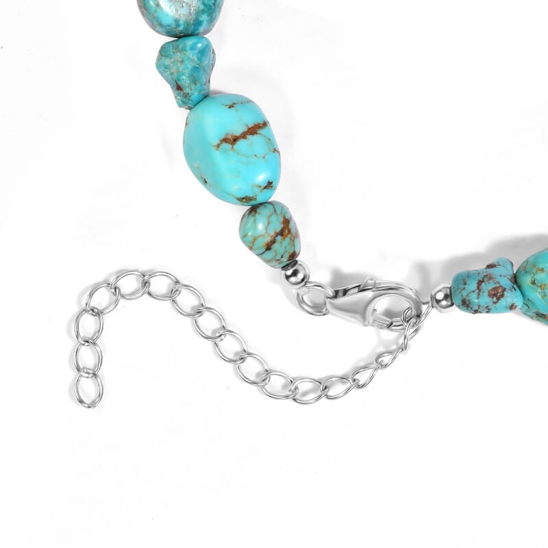 D'Joy Royal Hubei Turquoise 100.00 ctw Tumble Bracelet in Rhodium Over Sterling Silver (7.25-9.25In)