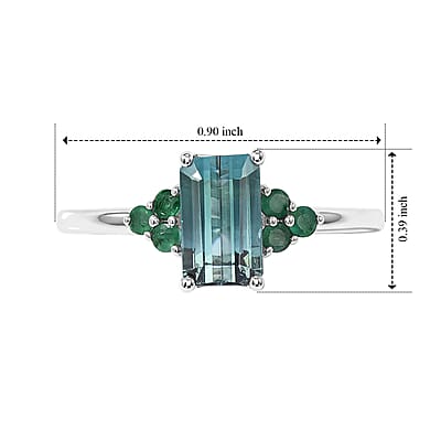 D'Joy AAA Monte Belo Indicolite and Kagem Zambian Emerald 1.30 ctw Ring in Rhodium Over Sterling Silver (Size 7.0)