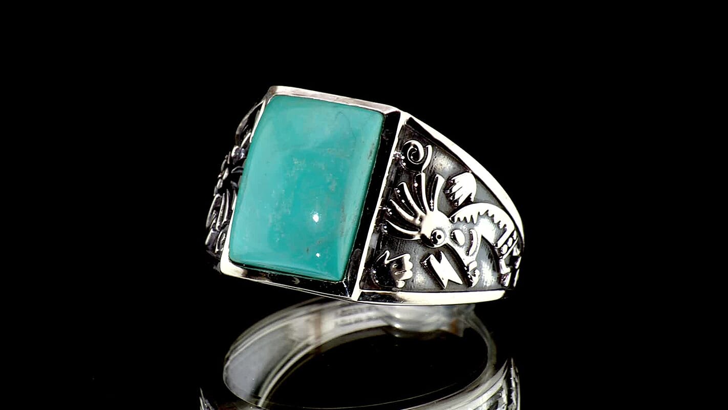 D''Joy Artisan Crafted Premium Tahoe Nevada Turquoise 7.00 ctw Men''s Ring in Sterling Silver (Size 10.0)