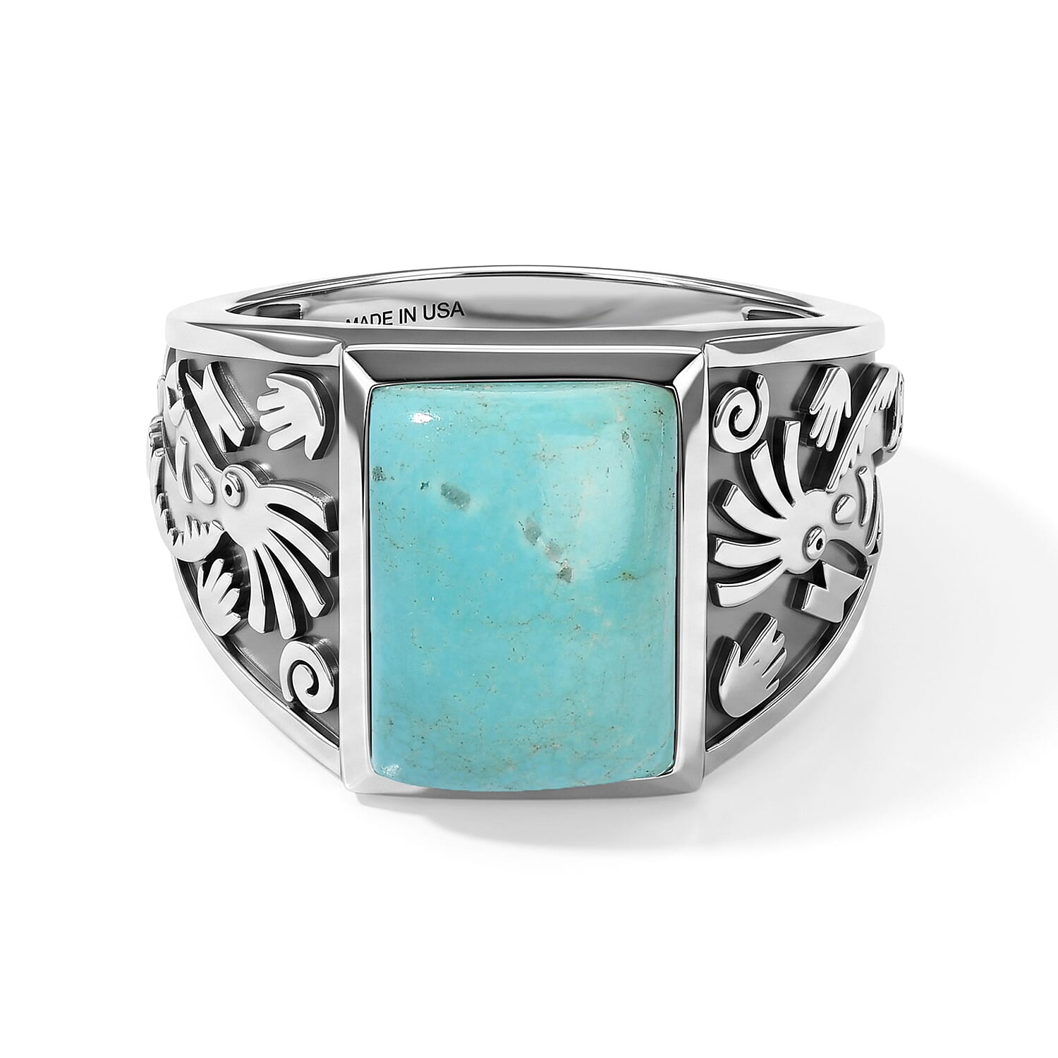 D'Joy Artisan Crafted Premium Tahoe Nevada Turquoise 7.70 ctw Legends of Kokopelli Men's Ring in Sterling Silver (Size 9.0)