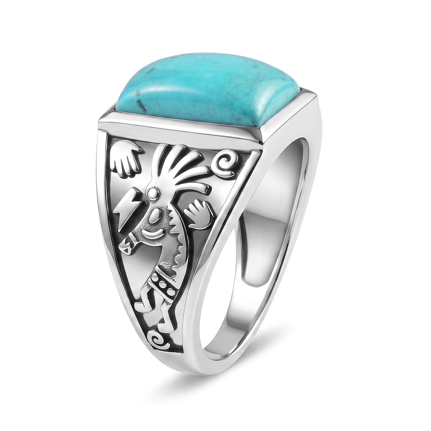 D'Joy Artisan Crafted Premium Tahoe Nevada Turquoise 7.70 ctw Legends of Kokopelli Men's Ring in Sterling Silver (Size 9.0)