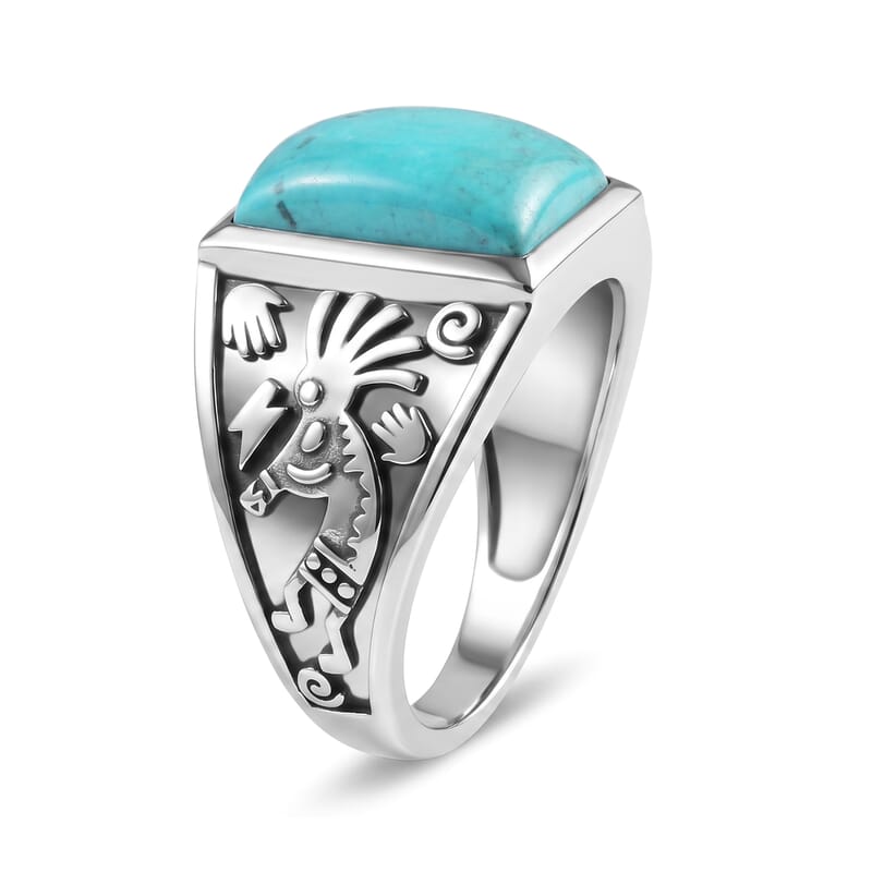 D'Joy Artisan Crafted Premium Tahoe Nevada Turquoise 7.70 ctw Legends of Kokopelli Men's Ring in Sterling Silver (Size 9.0)