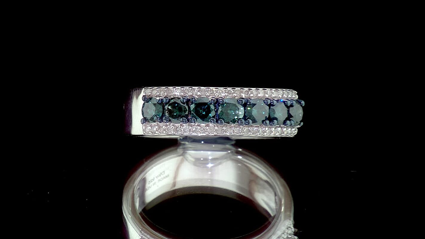 D''Joy Blue Diamond IR and White Diamond 1.00 ctw Band Ring in Rhodium Over Sterling Silver (Size 10.0)