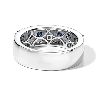 D'Joy Blue Diamond IR and White Diamond 1.00 ctw Band Ring in Rhodium Over Sterling Silver (Size 6.0)