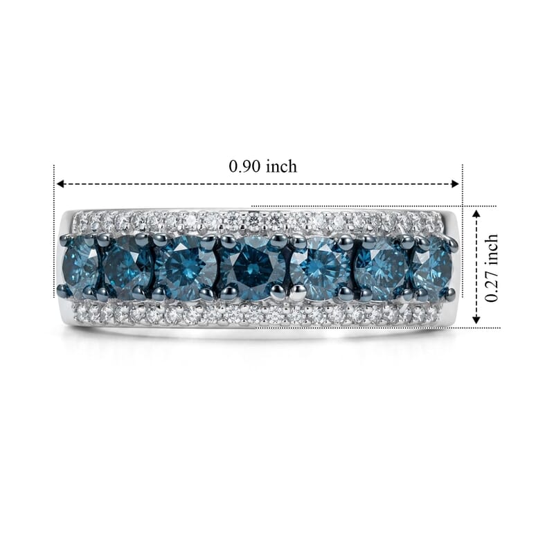 D'Joy Blue Diamond IR and White Diamond 1.00 ctw Azure Legacy Band Ring in Rhodium Over Sterling Silver (Size 6.0)