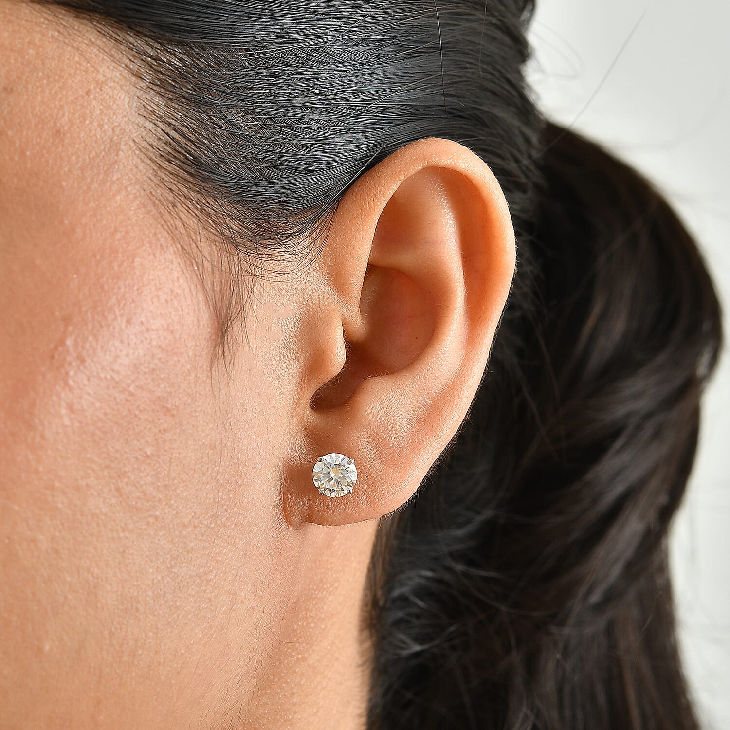 D'Joy Moissanite 1.50 ctw Solitaire Stud Earrings in Platinum Over Sterling Silver