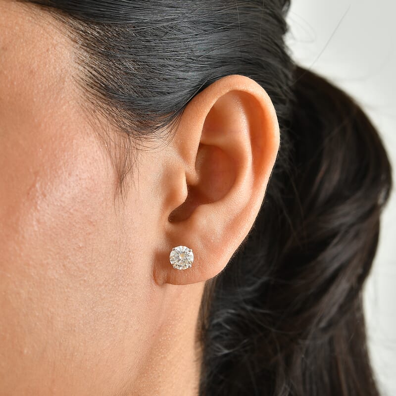 D'Joy Moissanite 1.50 ctw Solitaire Stud Earrings in Platinum Over Sterling Silver