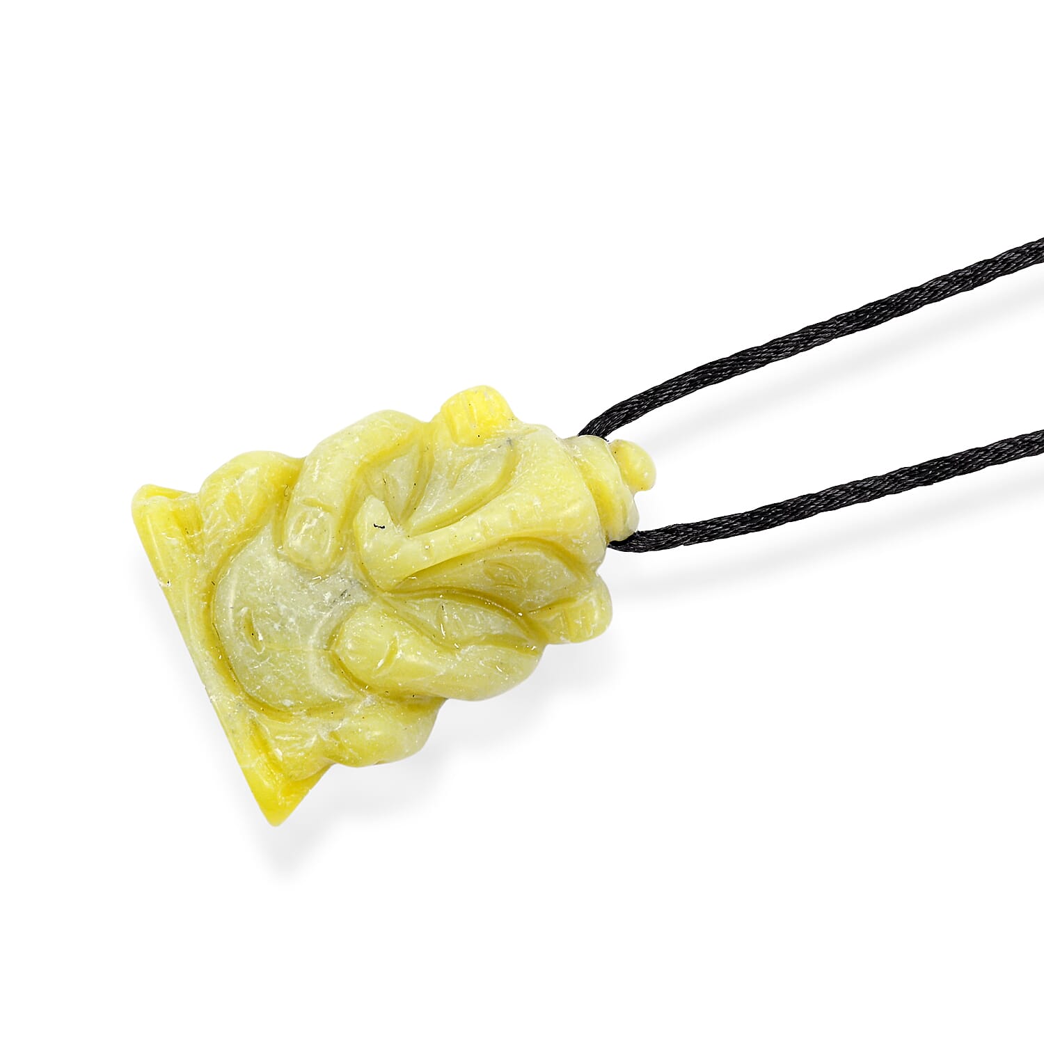 Jade(D) 109.00 ctw Carved Ganesha Blessing Necklace in Silvertone 16-19 Inches
