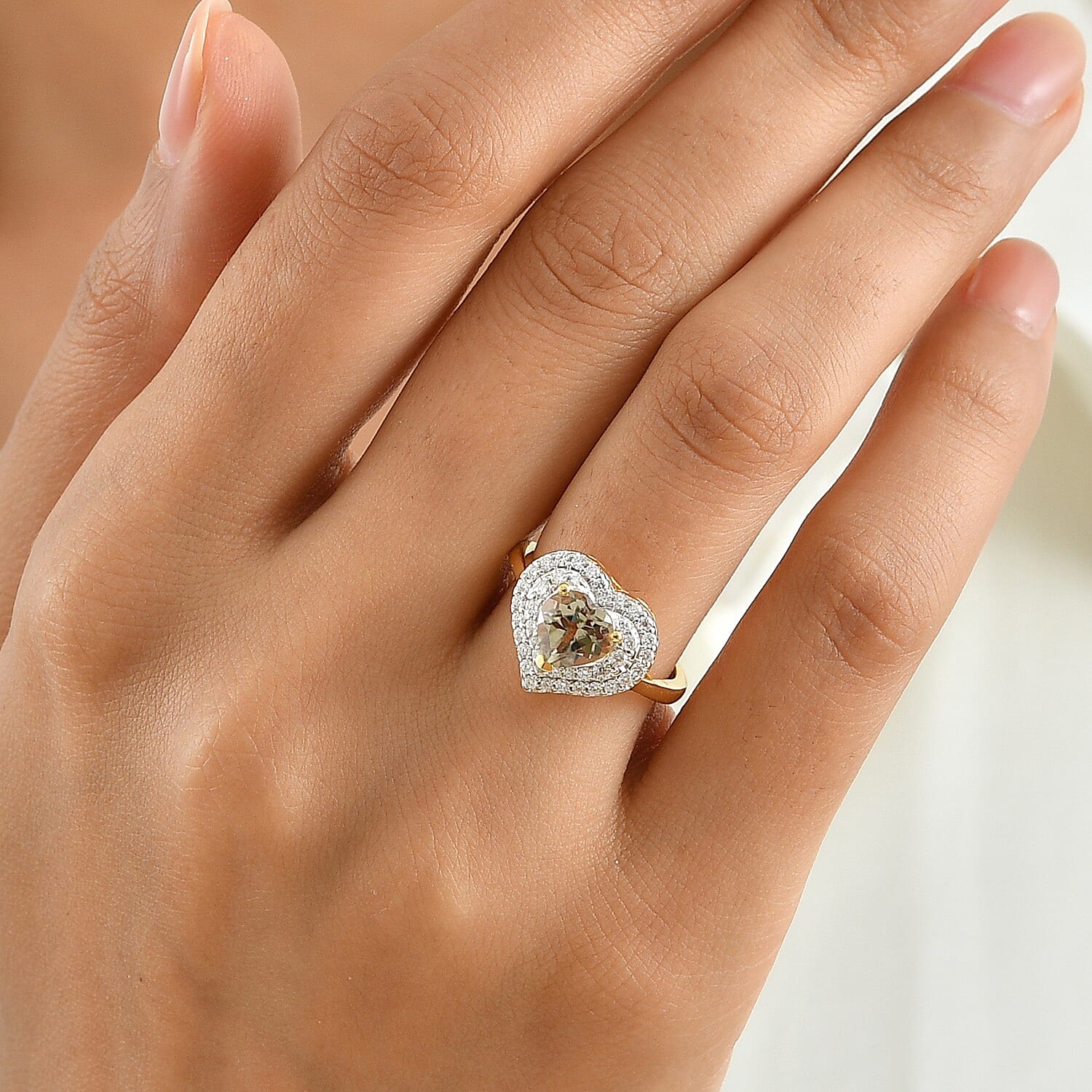 Certified and Appraised D'Joy Premium Turkizite and Moissanite 2.00 ctw Heart Ring in 18K Vermeil Yellow Gold Over Sterling Silver (Size 6.0)