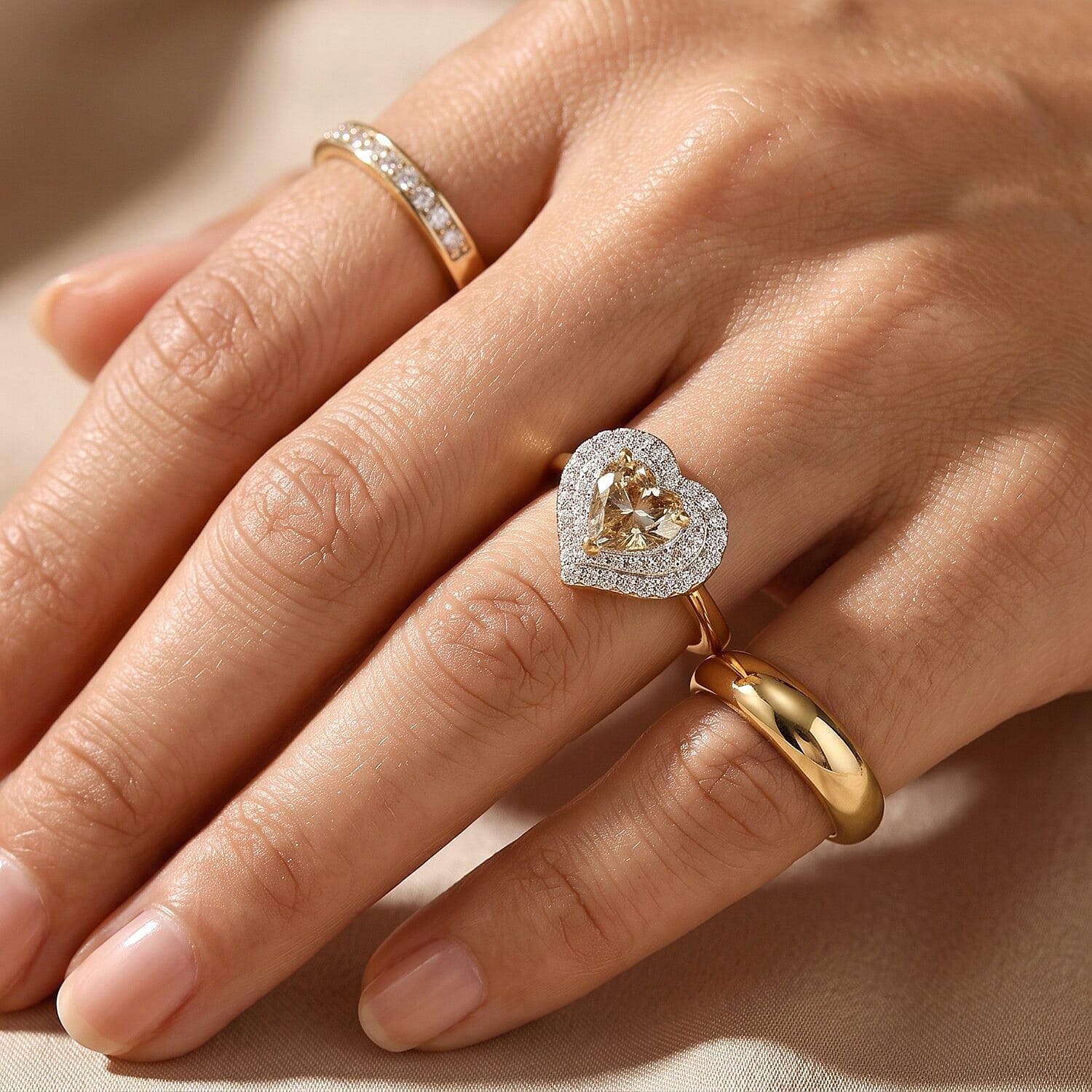 Certified and Appraised D'Joy Premium Turkizite and Moissanite 2.00 ctw Heart Ring in 18K Vermeil Yellow Gold Over Sterling Silver (Size 6.0)
