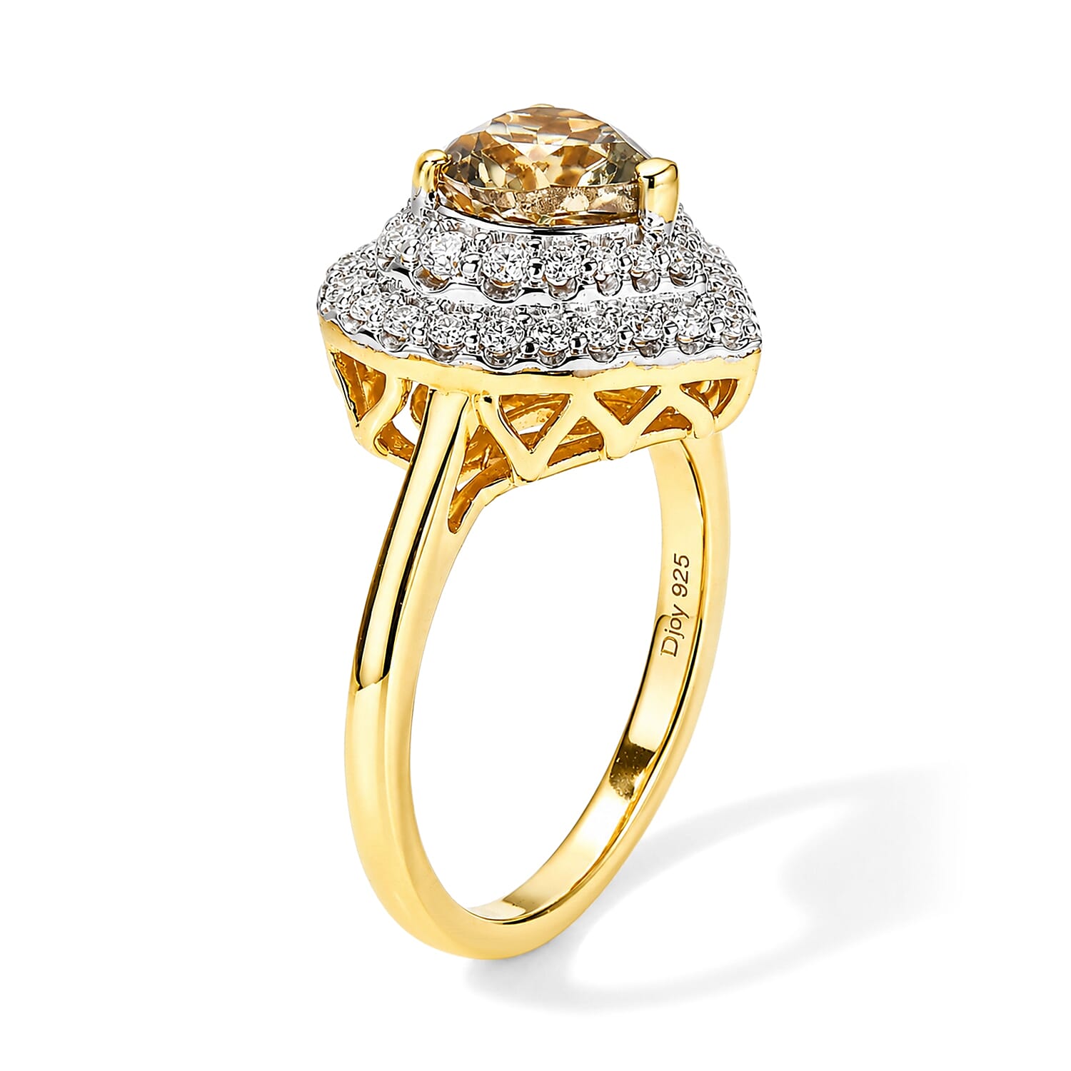 Certified and Appraised D'Joy Premium Turkizite and Moissanite 2.00 ctw Heart Ring in 18K Vermeil Yellow Gold Over Sterling Silver (Size 6.0)