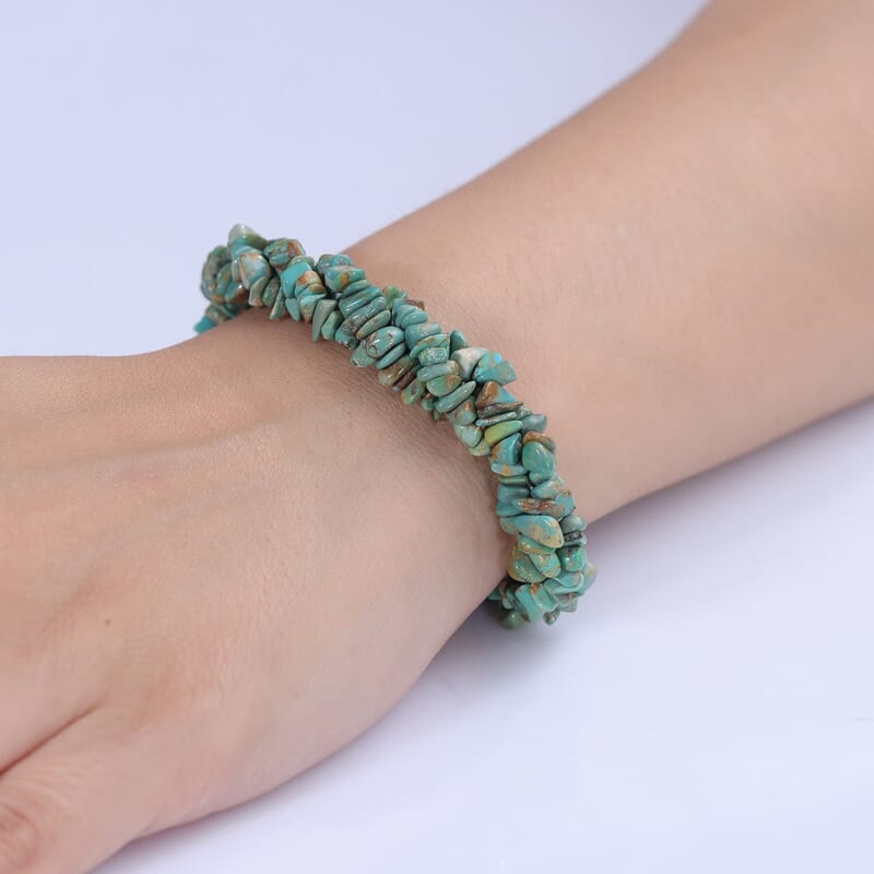 D'Joy Royal Hubei Blue Turquoise 85.00 ctw Nuggets 3 Row Twisted Bracelet in Rhodium Over Sterling Silver (7.25-9.25In)